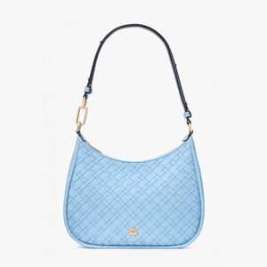 Kate Spade Kayla Woven Leather Large Convertible Shoulder Bag, Montauk Blue NWT
